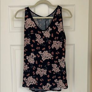 Floral Sleeveless Top - Navy and Peach